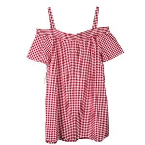 GO COCO Dress 3X Red Gingham Plaid Off Shoulder Cottagecore Picnic Cotton NWT